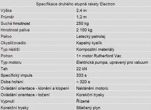 Základní informace o druhém stupni rakety Electron. Autor: Spaceflight101.com