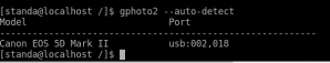 Obr. 6.: Výsledek příkazu gphoto2 --auto-detect. Autor: Stanislav Daniš