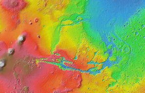 Topografická mapa Marsu v oblasti kolem Valles Marineris Autor: NASA/JPL-Caltech/Arizona State University