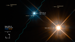 Binární hvězdný systém Stein 2051 sledován 1. října roku 2013 HST vzdálený cca 17 světelných let přes dva barevné filtry. Autor: media.stsci.edu