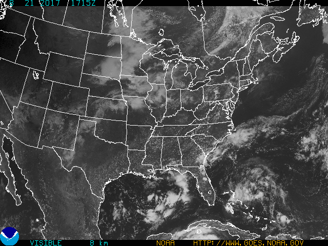 Stín Měsíce 21. srpna 2017 v 17:15 UT nad USA z družice GOES-East Autor: NOAA