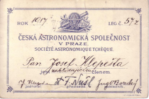 Membership card of Josef Klepešta, founding member of ČAS Autor: ČAS