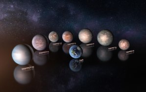 Vizualizace planet v systému TRAPPIST-1 v porovnání se Zemí Autor: ESO/M. Kornmesser