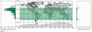 Oblasti potenciálně ohrožené dopadem trosek čínské stanice jsou vyznačeny zeleně Autor: Spaceflight101.com