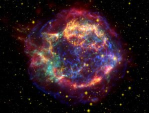 Pozůstatek po výbuchu supernovy Cas A, která se nachází ve vzdálenosti 11 000 světelných let Autor: NASA/JPL-Caltech/O. Krause (Steward Observatory)