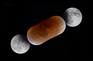 Průběh zatmění Měsíce a barvy v zemském stínu během úkazu 31. ledna 2018. Autor: Petr Horálek.