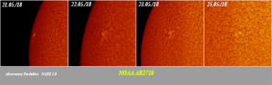 Vývoj aktivní oblasti NOAA AR2710 na Slunci. Obrázek je uměle obarvený. Autor: Hvězdárna Pardubice