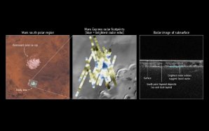 Záznam pozorování pomocí radaru MARSIS na palubě sondy Mars Express; v oblasti jižní polární čepičky byl pod povrchem Marsu objeven rezervoár slané kapalné vody Autor: NASA/JPL-Caltech/Arizona State University