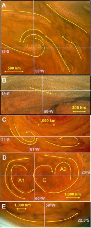 Detailní studie pěti oblastí uvnitř Velké rudé skvrny Autor: American Astronomical Society/Sanchez-Lavega et al.