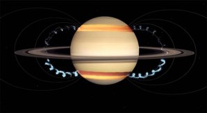 Částice Saturnova prstence jsou magnetickým polem planety směrovány do její atmosféry Autor: NASA’s Goddard Space Flight Center/David Ladd