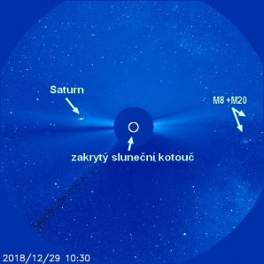 Záběr korónografu LASCO C3 sondy SOHO z 29. prosince 2018