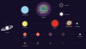 Umělecké ztvárnění možného vývoje různě hmotných hvězd Autor: ESA