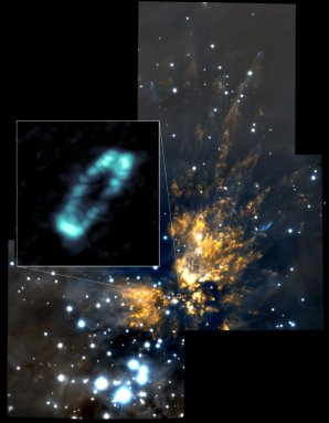 ALMA detekovala prstenec s obsahem soli u mladé hvězdy Orion Source I Autor: ALMA (NRAO/ESO/NAOJ); NRAO/AUI/NSF; Gemini Observatory/AURA