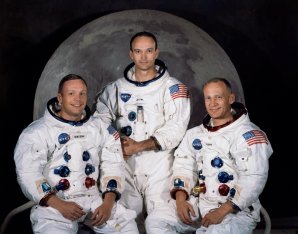 Posádka Apolla 11. Zleva: N. Armstrong, M. Collins, E. Aldrin. Autor: NASA.