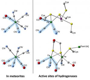 V meteoritech byly identifikovány komplexy kyano-karbonyl železa, které jsou součástí enzymů objevených u bakterií Autor: Smith et al. Nature Communications, 2019