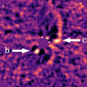 Snímek znázorňující protoplanety PDS 70b a PDS 70c označené bílými šipkami Autor: J. Wang, Caltech