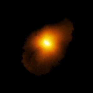 Rekonstruovaný obraz galaxie SPT0418-47 Autor: ALMA (ESO/NAOJ/NRAO), Rizzo et al.