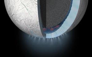 Saturnův měsíc Enceladus s podpovrchovým oceánem a výtrysky vody Autor: NASA