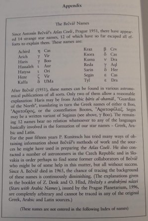 Apendix z knihy: A Dictionary of Modern Star Names: A Short Guide to 254 Star Names and Their Derivations. Autor: Foto Josef Chlachula