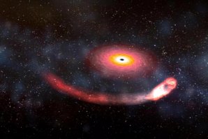 Momentka z animace NASA zachycující černou díru, která polyká neutronovou hvězdu Autor: Dana Berry/NASA