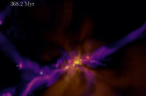 Políčko z videosekvence ukazující vznik a vývoj prvních hvězd a galaxií ve virtuálním vesmíru podobném tomu našemu Autor: Harley Katz, Beecroft Fellow, Department of Physics, University of Oxford