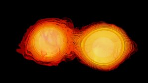 Grafické znázornění dvojice kolidujících neutronových hvězd Autor: NASA