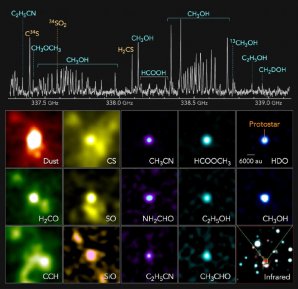 Rádiové spektrum protohvězdy na vzdáleném okraji naší Galaxie Autor: ALMA (ESO/NAOJ/NRAO), T. Shimonishi (Niigata University)