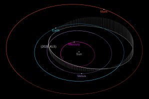 Orbitální diagram zemského trojána 2020 XL5 v porovnání s vnitřními planetami Sluneční soustavy. Pozice k 6. 2. 2021. Autor: JPL Small-Body Database