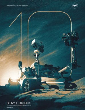 Plakát NASA k výročí 10 let přistání Curiosity na povrchu Marsu (6. 8. 2012)