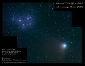 Kometa C/2004 Q2 Machholz u otevřené hvězdokupy Plejády (M45) v lednu 2005 Autor: Martin Myslivec