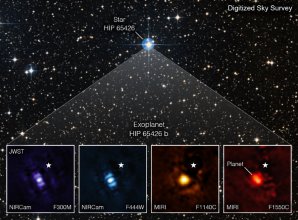 Exoplaneta HIP 65426b, jak byla pozorována přístroji NIRCam a MIRI na palubě Webbova vesmírného teleskopu Autor: NASA/ESA/CSA, A Carter (UCSC), ERS 1386 team, A. Pagan (STScI)