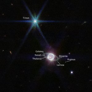Planeta Neptun na snímku z Webbova vesmírného dalekohledu s prstenci a 7 měsíci Autor: NASA/ESA/CSA/STScI