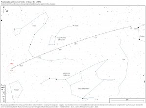 Dráha komety C/2022 E3 (ZTF) po obloze v období od 15. ledna do 5. února 2023