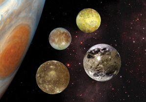 Okraj Jupiteru spolu s jeho čtyřmi největšími měsíci, Ganymedem, Callistem, Io a Europou Autor: NASA