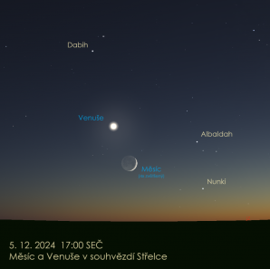 Měsíc a Venuše večer nad jihozápadním obzorem. Autor: Stellarium / Jan Veselý