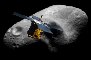 Vizualizace sondy Near Shoemaker nad planetkou Eros. Autor: NEAR, John Hopkins Applied Physics Laboratory. Vizualizace sondy Near Shoemaker nad planetkou Eros. Autor: NEAR, John Hopkins Applied Physics Laboratory.