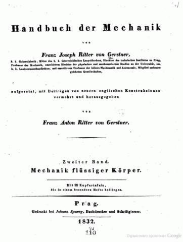 První vydání Handbuch der Mechanik. Autor: František Josef Gerstner | Eduportál Techmania