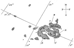 Carringtonův zákres slunečních skvrn z 1. 9. 1859. Autor: Carrington Richard drawing of 1859 sunspots - Carringtonova akce - Wikipedia Carringtonův zákres slunečních skvrn z 1. 9. 1859. Autor: Carrington Richard drawing of 1859 sunspots - Carringtonova akce - Wikipedia