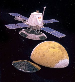 Umělecká představa orbitální sekce sondy Viking 1 nad Marsem. Autor: First Successful Mars Landing Mission: 40 Years Since the Launch of Viking 1 - AmericaSpace Umělecká představa orbitální sekce sondy Viking 1 nad Marsem. Autor: First Successful Mars Landing Mission: 40 Years Since the Launch of Viking 1 - AmericaSpace