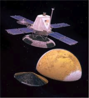 Oddělení přistávací sekce sondy Viking 2 od orbitálního modulu. Vizualizace. Autor: atmos/vikingorbiter2 Oddělení přistávací sekce sondy Viking 2 od orbitálního modulu. Vizualizace. Autor: atmos/vikingorbiter2