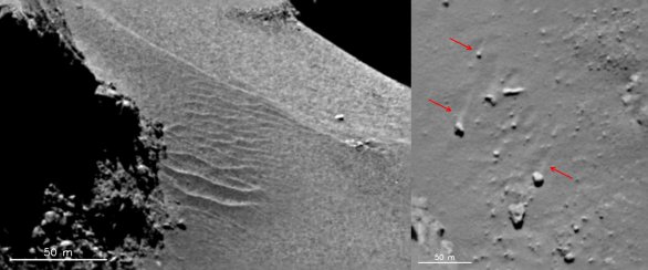 Písečné duny na povrchu jádra 67P Churyumov-Gerasimenko Autor: ESA