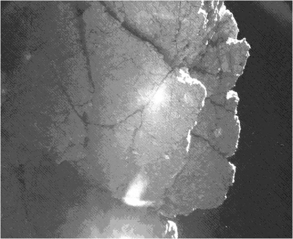 Ostré skály na 67P Churyumov-Gerasimenko u modulu Philae Autor: ESA