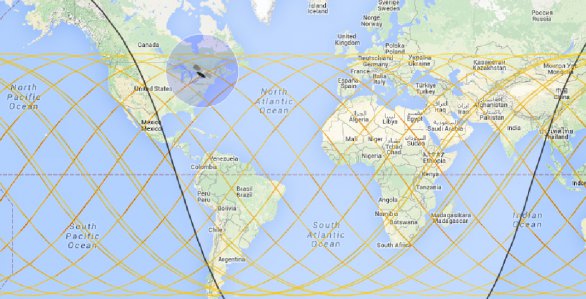 Předpokládaná oblast zániku Progressu v atmosféře. Autor: NORAD.