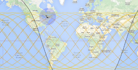 Předpokládaná oblast zániku Progressu v atmosféře. Autor: NORAD.