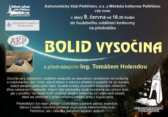 Bolid Vysočina Autor: Pobočka Vysočina ČAS Bolid Vysočina Autor: Pobočka Vysočina ČAS