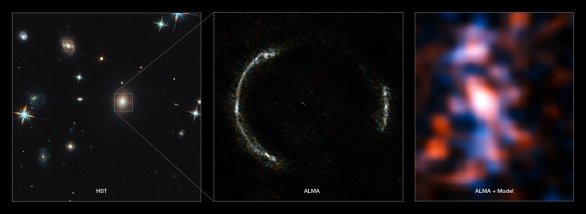 Galaxie SDP.81 – Einsteinův prsten – rekonstrukce zobrazené galaxie Autor: ALMA (NRAO/ESO/NAOJ)/Y. Tamura (The University of Tokyo)/Mark Swinbank (Durham University)