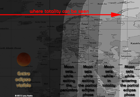 Viditelnost zatmění Měsíce 28. září 2015 v Evropě. Autor: Larry Koehn.