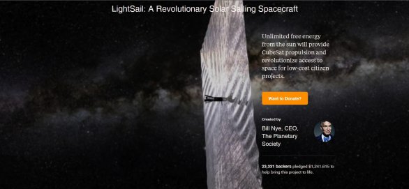 LightSail v projektu Kickstarter Autor: The Planetary Society