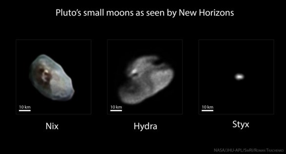 Malé měsíce Pluta, Nix, Hydra a Styx z New Horizons (říjen 2015) Autor: NASA/JHUAPL/SWRI