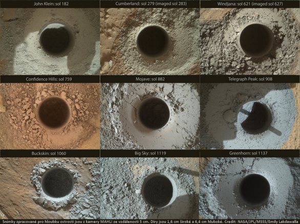 Listopad 2015: Devět vrtů Curiosity Autor: NASA/JPL/MSSS/Emily Lakdawalla